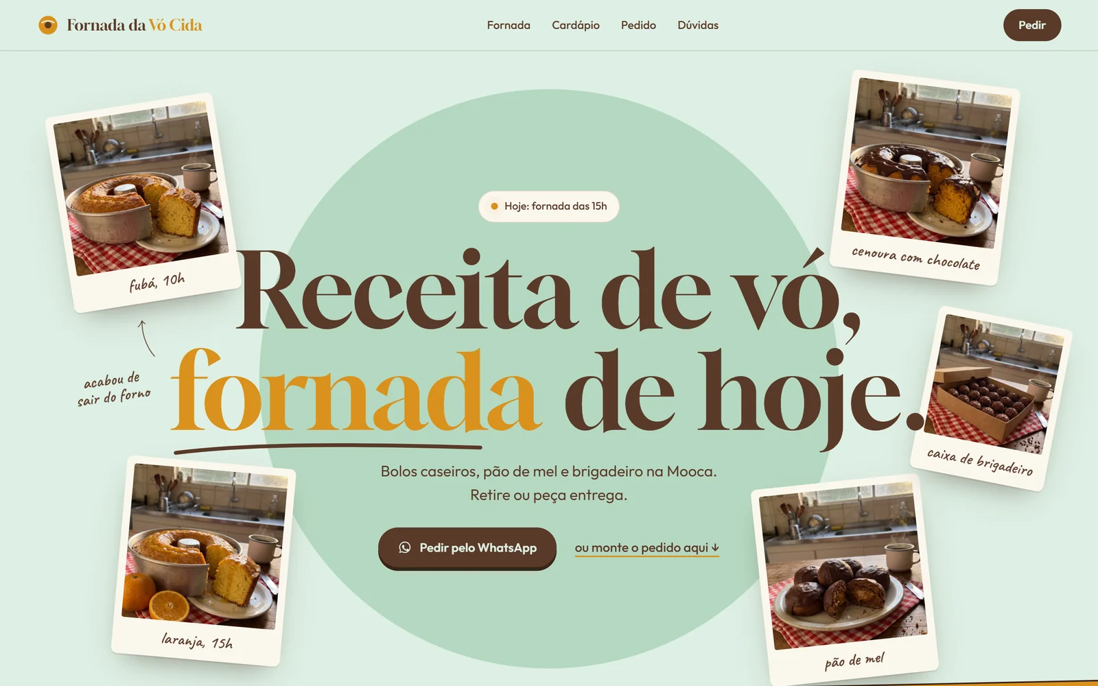 Print do site demo Fornada da Vó Cida